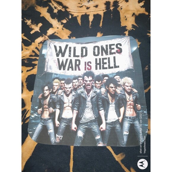 Wild Ones War is Hell PUNK custom black bleached Tee, T-Shirt Sz L Unisex - Picture 1 of 3